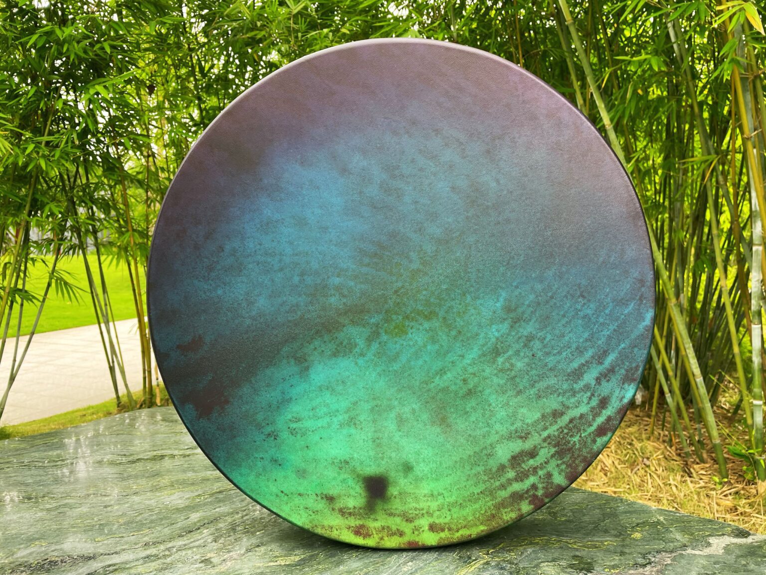 Trống Shaman 56cm Da Dê, Đính Đá Thạch Anh Trắng