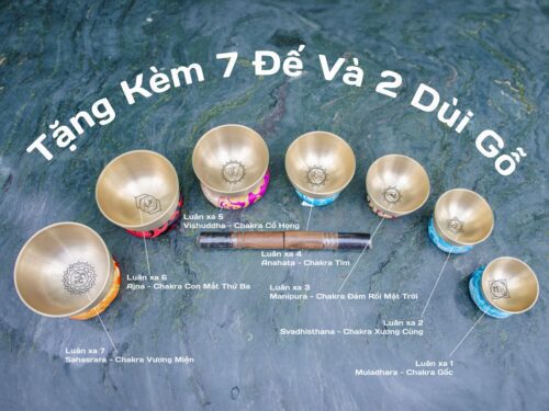 bộ 7 chuông mini 7.6cm 13cm, khắc hoạ tiết charka