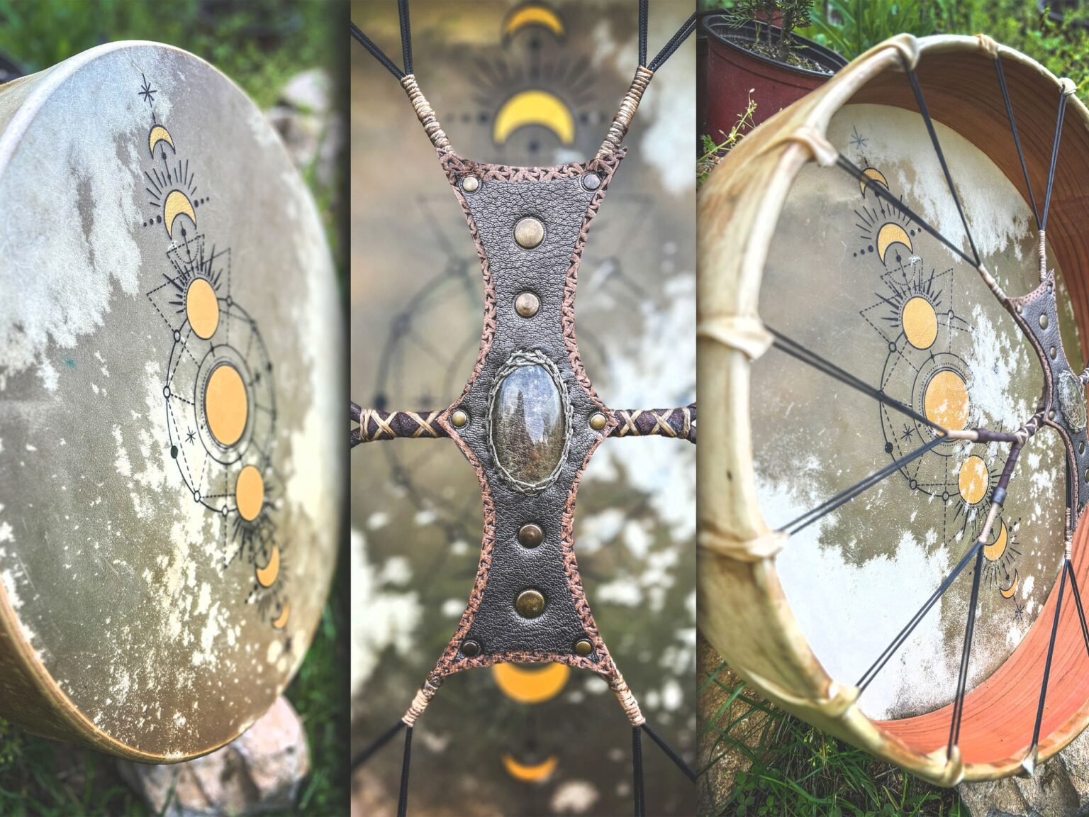 Trống da vẽ mẫu trăng và mặt trời