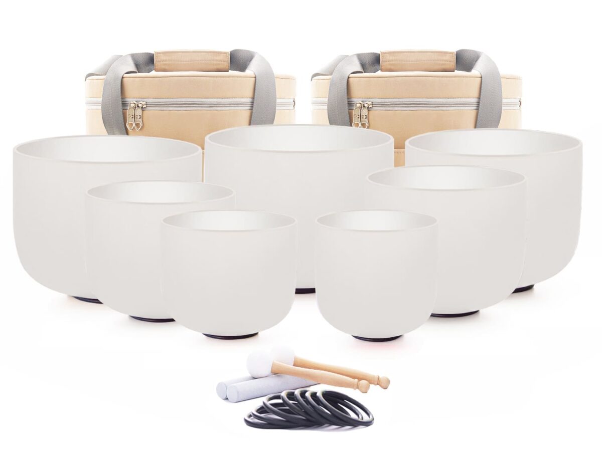 Bộ 7 Chuông Thạch Anh 6-12” Màu Trắng Mờ (White Frosted)
