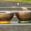 Chuông xoay Tây Tạng trên bệ nhiều màu sắc. Bộ 7 Chuông Full Moon Hệ Vedic 17-28cm – By Santa Ratna Shakya