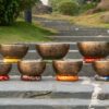 Bát nhạc Tây Tạng trên nền đá xanh. Bộ 7 Chuông Full Moon Hệ Vedic 17-28cm – By Santa Ratna Shakya