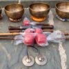 Dụng cụ Phật giáo trên nền gạch đá. Bộ 7 Chuông Full Moon Hệ Vedic 17-28cm – By Santa Ratna Shakya