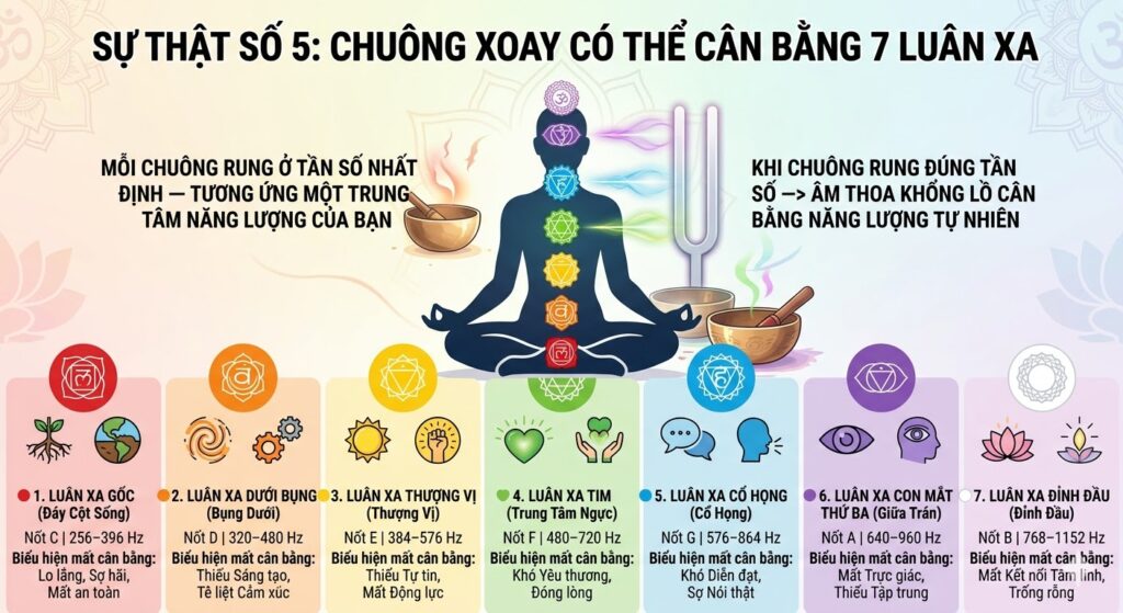 Sự Thật Số 5: Chuông Xoay Có Thể Cân Bằng 7 Luân Xa
