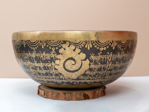 Chuông Xoay Himalaya Vàng Khắc 7 Luân Xa & Chùy Kim Cương kép | C3 | Ø26cm | 1.7kg