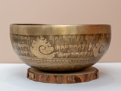 Chuông Xoay Himalaya Vàng Khắc Chú Om Mani Padme Hum | E3 | Ø20.5cm | 1.05kg