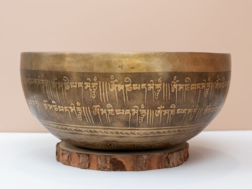 Chuông Xoay Himalaya Vàng Khắc Chú Om Mani Padme Hum | D3 | Ø22cm | 1.25kg