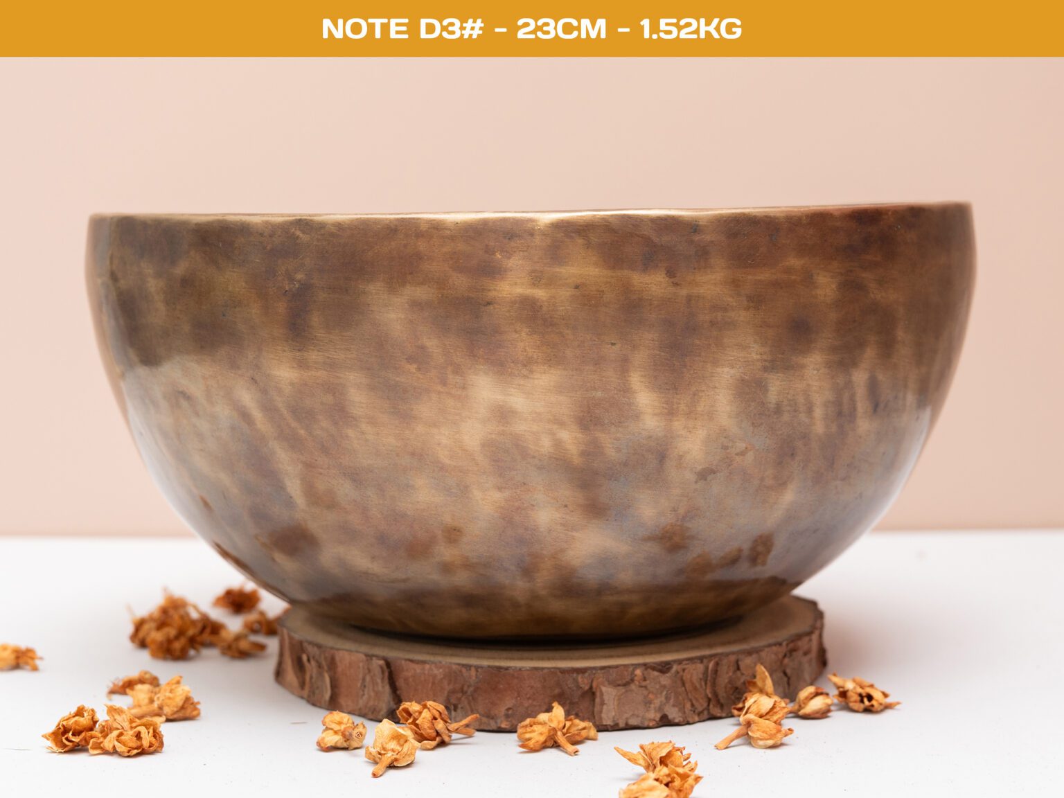 Chuông Xoay Himalaya Màu Vàng Khắc Full Moon Hàng Decor | D3# | Ø23cm | 1.52kg