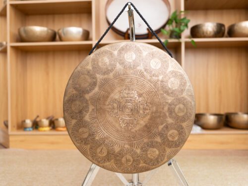 Gong Nepal Cầm Tay Khắc Chùy Kim Cương & Mantra – C3 | Ø 40cm | 1.8kg