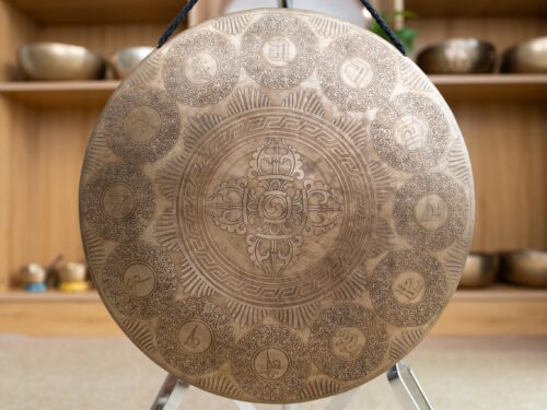 Gong Nepal Cầm Tay Khắc Chùy Kim Cương & Mantra – C3 | Ø 40cm | 1.8kg