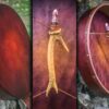 Trống Shaman 56cm Đính Đá Rhodochrosite, Da Dê