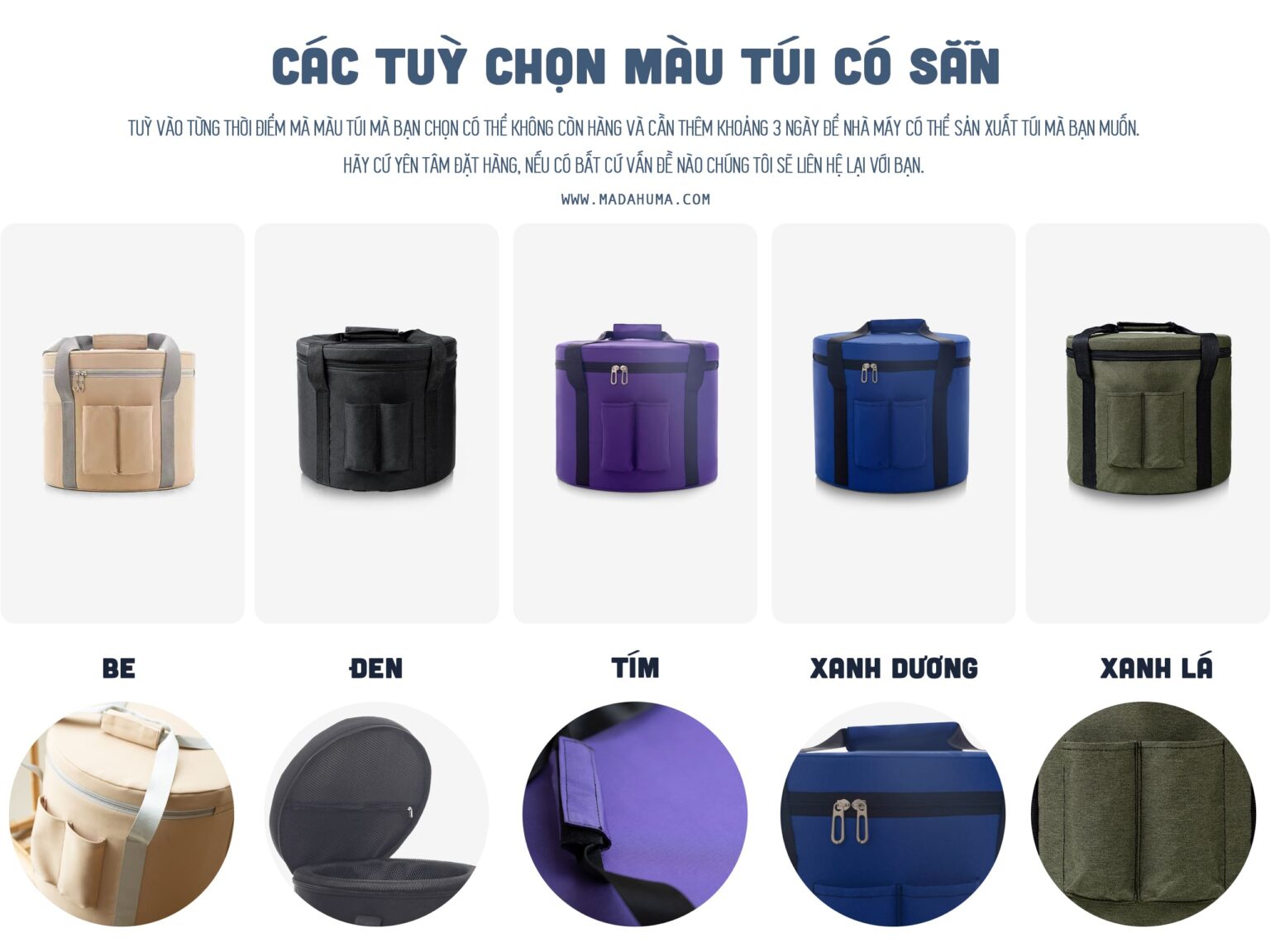 Lựa chọn màu túi đa dạng tại Madahuma