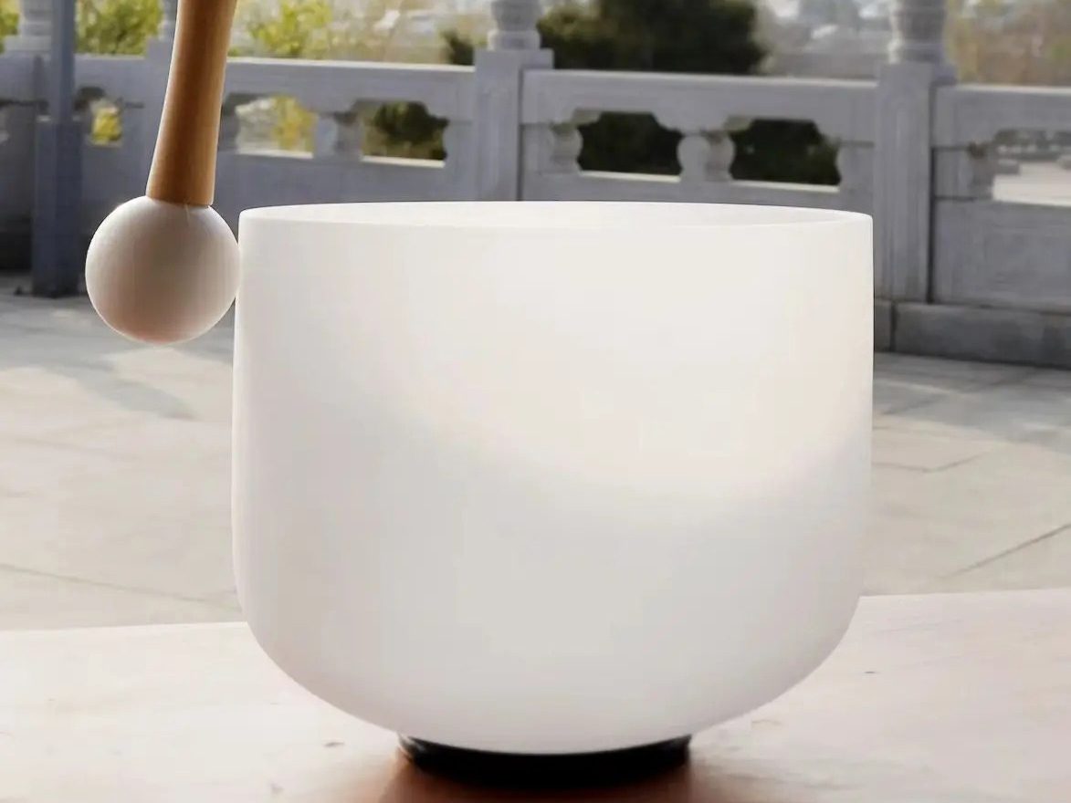 8-White Frosted Crystal Singing Bowl 03 Chuông thạch anh 8 inch Màu Trắng (White Frosted) CDEFGAB
