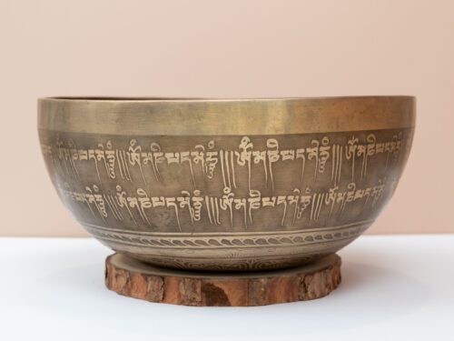 Chuông Xoay Himalaya Vàng Khắc Chú Om Mani Padme Hum | D3# | Ø22.5cm | 1.34kg
