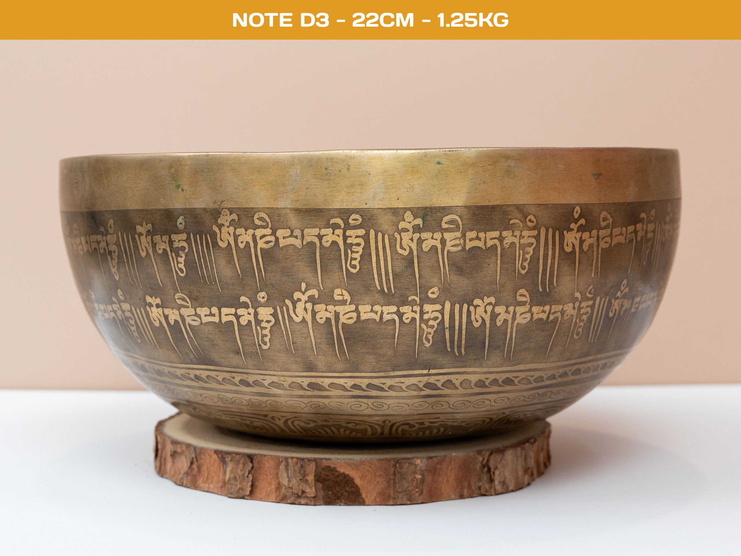 Chuông Xoay Himalaya Vàng Khắc Chú Om Mani Padme Hum | D3 | Ø22cm | 1.25kg