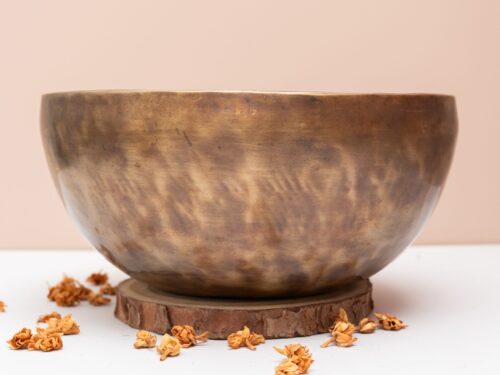 Chuông Xoay Himalaya Màu Vàng Khắc Full Moon Hàng Decor | D3# | Ø23cm | 1.52kg